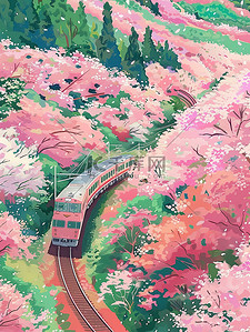 开往春天的列车樱花插画图片