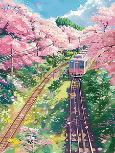 开往秋天的列车插画图片_开往春天的列车樱花插画素材