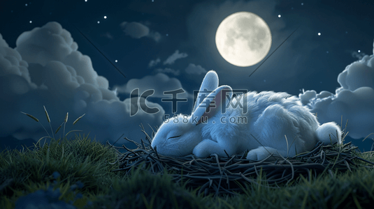 月光下安睡的小兔子插画1
