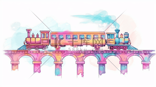 彩色手绘高架火车行驶的插画8