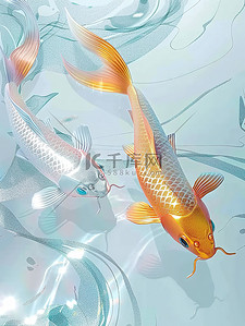 2条金鱼游泳线条艺术素材