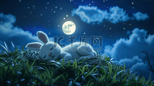 睡觉的兔子插画图片_月光下安睡的小兔子插画3