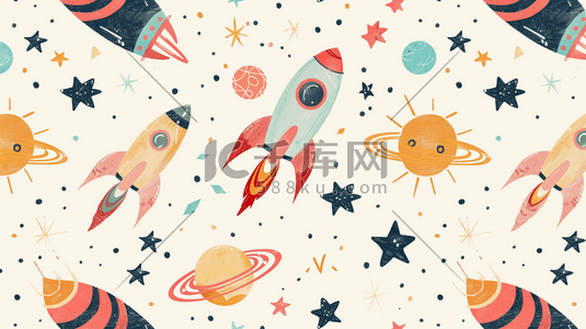 微信首图浅色插画图片_浅色星空中行星星球飞船的插画1