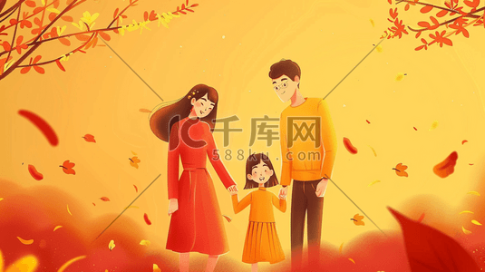 黄色背景一家人牵手相亲相爱的插画8