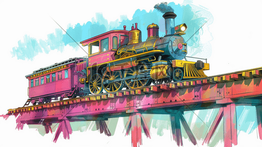 彩色手绘高架火车行驶的插画13