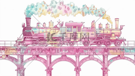 彩色手绘高架火车行驶的插画14