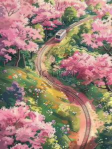 开往春天的列车樱花插画素材