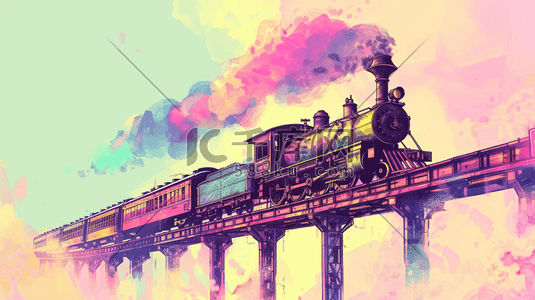 立交高架gif插画图片_彩色手绘高架火车行驶的插画2