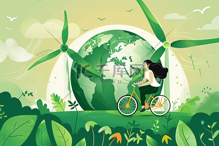 手绘地球环保日绿色扁平插画