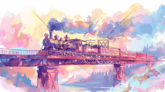 彩色手绘高架火车行驶的插画7