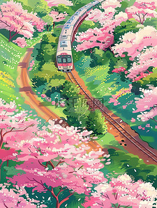 开往秋天的列车插画图片_开往春天的列车樱花插画图片