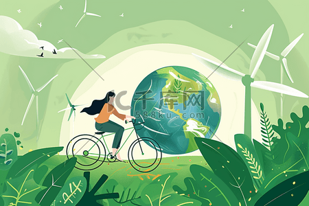 地球环保日绿色手绘插画扁平