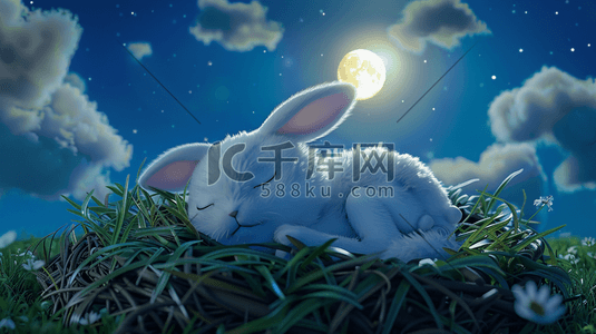 睡觉的兔子插画图片_月光下安睡的小兔子插画4