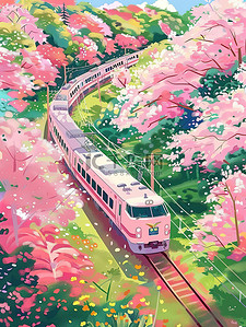 开往秋天的列车插画图片_开往春天的列车樱花图片
