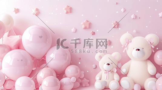 粉色唯美儿童节日气球小熊的插画9