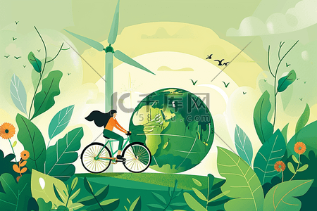 地球环保日扁平绿色手绘插画