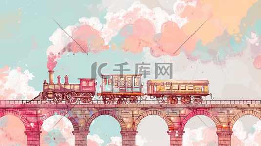 彩色手绘高架火车行驶的插画5