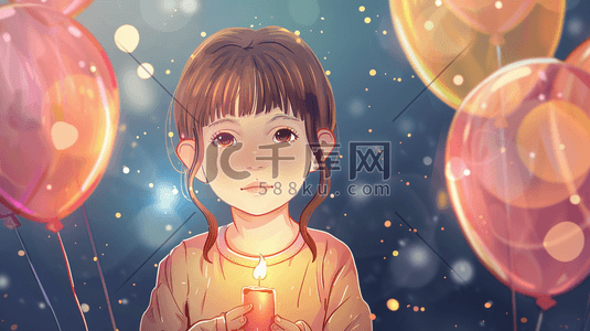 手绘彩色女孩生日蛋糕气球的插画4