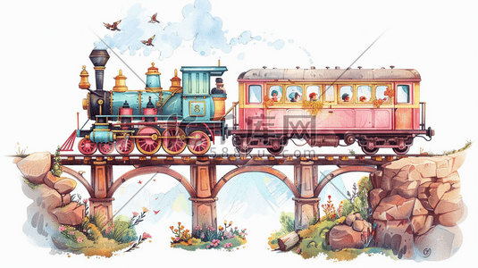 立交高架gif插画图片_彩色手绘高架火车行驶的插画12