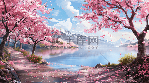 春天美丽的樱花和湖水5
