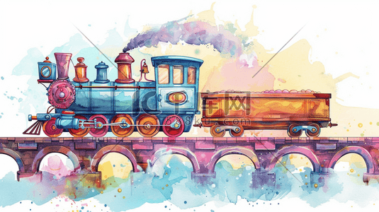 彩色手绘高架火车行驶的插画11