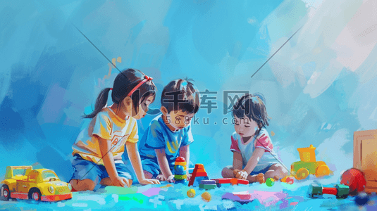 儿童一起插画图片_彩色卡通儿童一起玩玩具的插画5