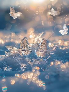 冰蓝色蝴蝶在干净的雪地上图片