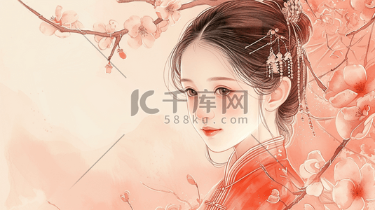 古装古代美女插画图片_身穿汉服的古代美女插画11