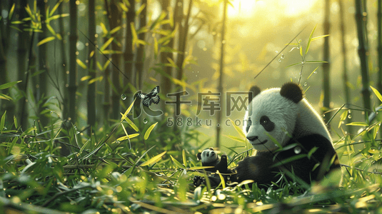 竹叶插画图片_竹林里吃竹叶的大熊猫插画3