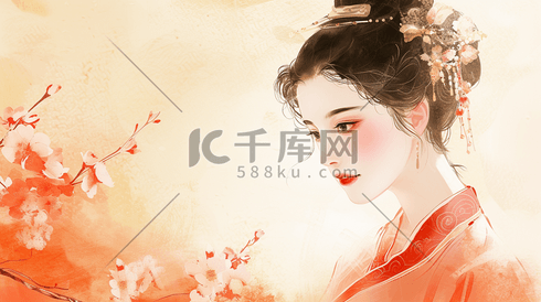 身穿汉服的古代美女插画13