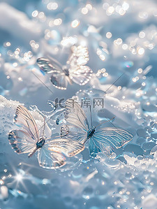 冰天雪地风景图插画图片_冰蓝色蝴蝶在干净的雪地上插画图片