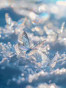 冰天雪地风景图插画图片_冰蓝色蝴蝶在干净的雪地上插画设计