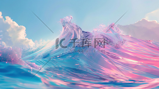 蓝色海水卡通插画图片_淡粉色的波浪蓝色海水图片