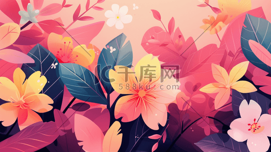 彩色树叶花朵叶片纹理质感的插画10