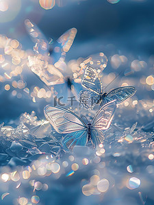 冰天雪地风景图插画图片_冰蓝色蝴蝶在干净的雪地上插画海报