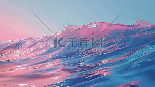 浪漫的海报插画图片_淡粉色的波浪蓝色海水插画海报