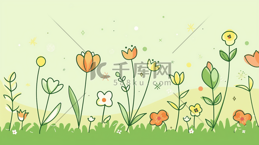 绿色的花草插画图片_简约绿色平面设计花草动物的插画5