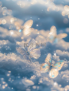 冰天雪地风景图插画图片_冰蓝色蝴蝶在干净的雪地上插画素材