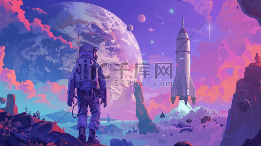 宇宙插画图片_创意星球手绘插画9