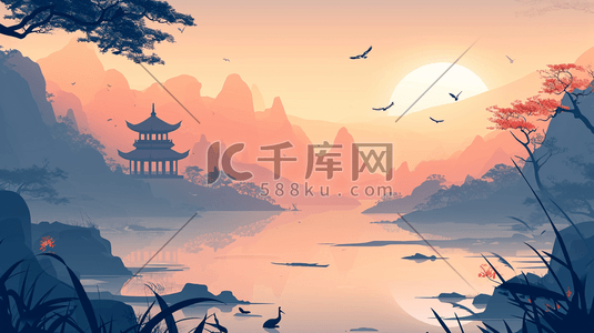 中国风山水风景插画8