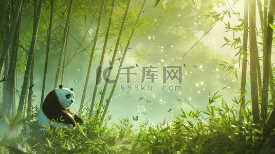 竹林里吃竹叶的大熊猫插画2