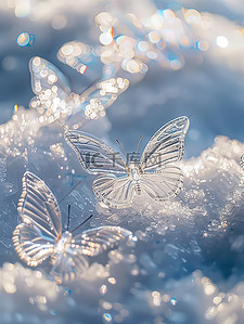 冰蓝色蝴蝶在干净的雪地上插画图片
