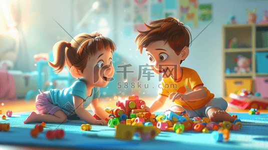 彩色卡通儿童一起玩玩具的插画6