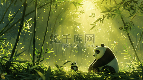 竹林里吃竹叶的大熊猫插画4