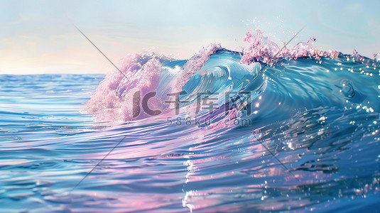 淡粉色的波浪蓝色海水插画设计