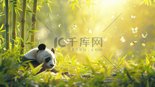 大熊猫走路插画图片_竹林里吃竹叶的大熊猫插画1