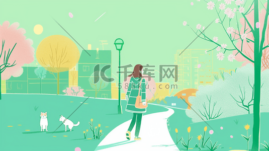 简约绿色平面设计花草动物的插画7