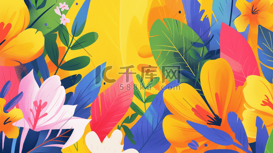 彩色树叶花朵叶片纹理质感的插画2