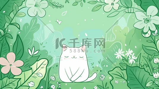 绿色的花草插画图片_简约绿色平面设计花草动物的插画4