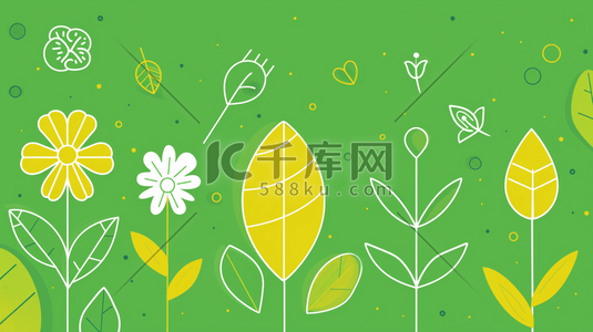 盆地简笔插画图片_简约绿色平面设计花草动物的插画9
